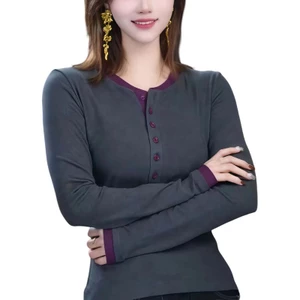 Áo thun nữ dài tay cổ tròn dáng ôm vừa vặn, thiết kế đơn giản sang trọng