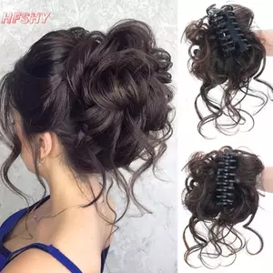 Tóc Bun Chignon Lộn Xộn Xoăn với Kẹp Scrunchy Giả Tóc Miếng Co Dãn Cho Nữ