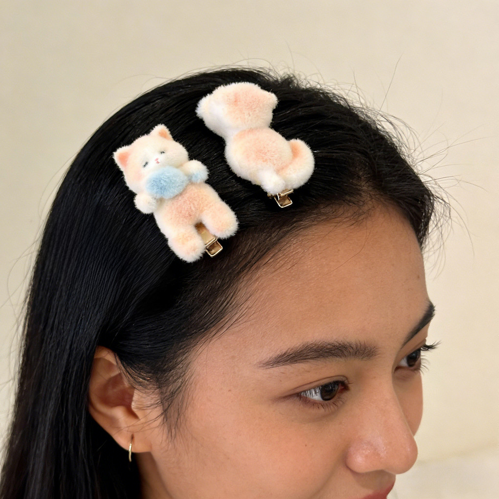 Kawaii Flocking Mèo Kẹp Tóc Thiết Kế Cá Mỏ Vịt Kẹp Nữ Nổ Phụ Kiện Tóc