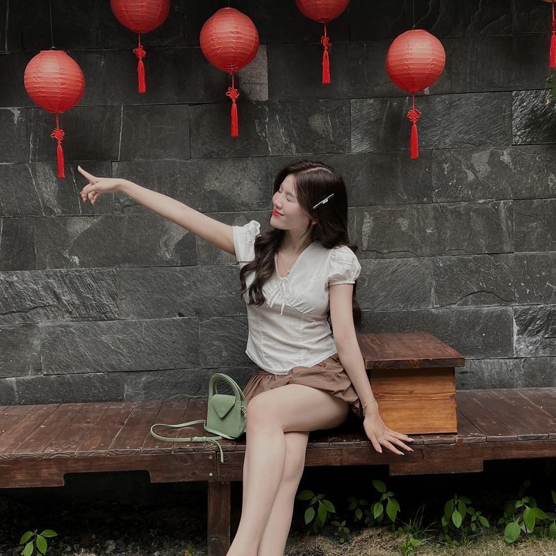 Áo Didi Top ( chất vải linen) phong cách Hàn Quốc cổ V kèm dây rút M210