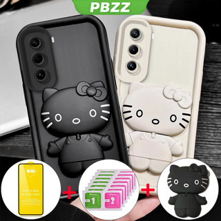 Ốp lưng cho điện thoại Infinix Hot 50 Pro Plus 5G, vỏ điện thoại Softcase silicone chống sốc, thiết kế mới thẩm mỹ, hình mèo gương hoạt hình với giá đỡ và màng mềm JTMKTM01
