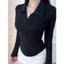 Áo Thun Nữ Tay Dài Ôm Body Cổ Bẻ Phối Khoá Kéo Dáng Vạt Bầu Cotton_A712