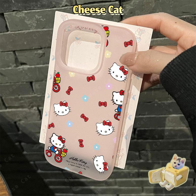 Nơ đỏ và Kitty Ốp điện thoại màu hồng mờ cho iPhone 15 16 11 12 13 14 17 Pro Max 7 Plus XR Xs Max