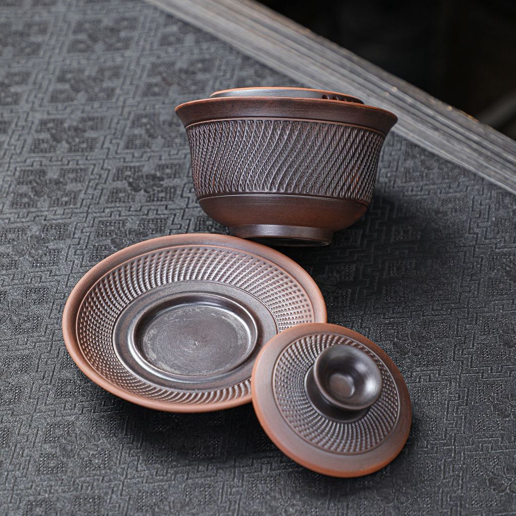 Tím Gốm Sancai Gaiwan Mới Phong Cách Trung Hoa Trà Bộ Trà Cao Cấp Cốc Trà Hộ Gia Đình