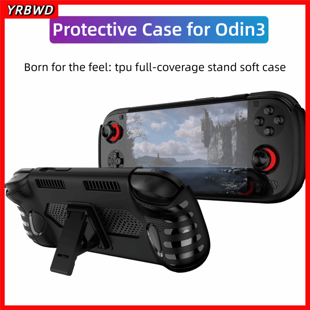 YRBWD For AYN Odin 3 New Handheld Game Console Case Anti Slip Protective Cover TPU Soft Shockproof Host Shell with Kickstand
