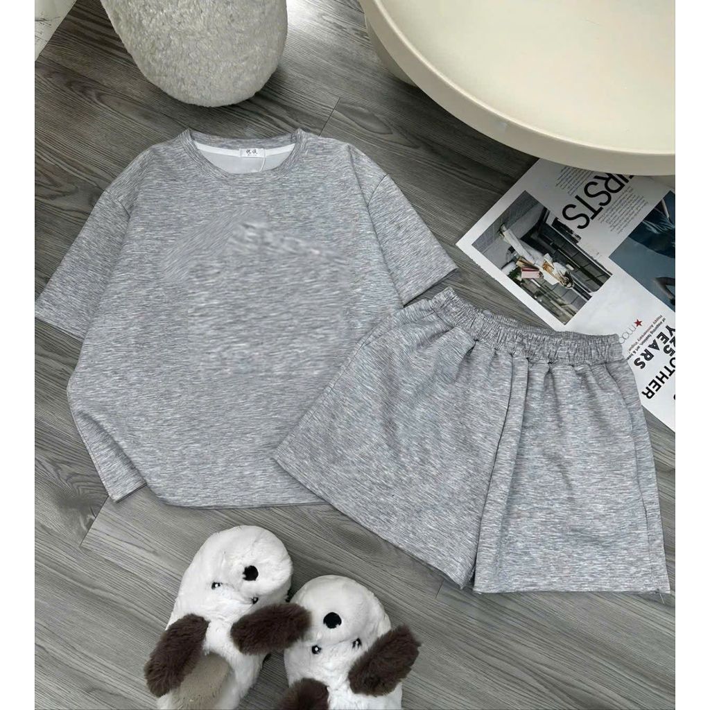 SET BộGỒM 2 MÓN Quần ĐÙI CỘC TRƠN XĐẬM+PHỐI PHÔNG  X ĐẬM FORM RỘNG -THOITRAGTHUBIO