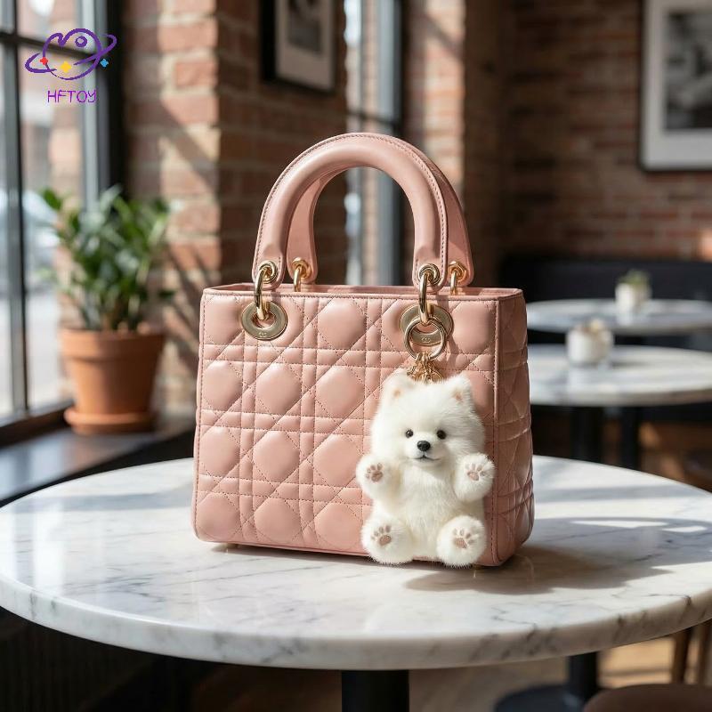 HFTOY Samoyed Móc khóa sang trọng Túi đựng chó dễ thương Đồ chơi mềm quyến rũ cho trẻ em Mặt dây chuyền siêu mềm để trang trí ví Bapa ~