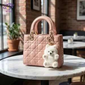 HFTOY Samoyed Móc khóa sang trọng Túi đựng chó dễ thương Đồ chơi mềm quyến rũ cho trẻ em Mặt dây chuyền siêu mềm để trang trí ví Bapa ~