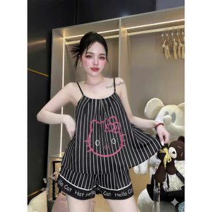Bộ đồ ngủ nữ pijama đồ bộ mặc nhà lụa Latin cộc đùi thiết kế dễ thương - cn128