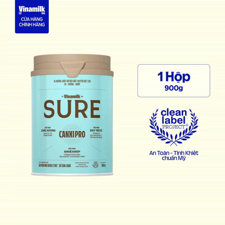 Sữa bột Vinamilk CanxiPro 900g (Hộp thiếc) - Sữa bổ sung Canxi cho người già cao tuổi, Tốt cho xương khớp