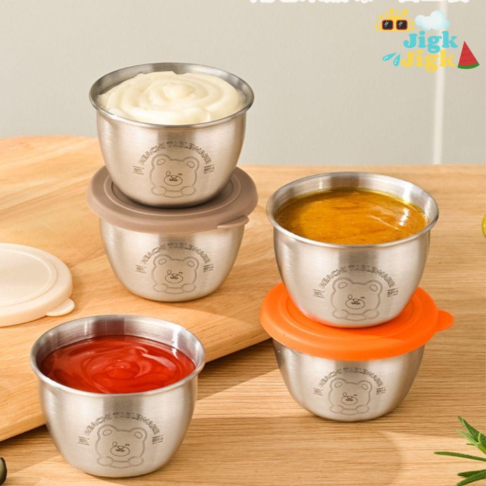 Hộp Gia Vị JIGK, Gấu Có Nắp Kín Cốc Nước Sốt, Vỏ Silicon Di Động Chống Rò Rỉ Inox 304 Hộp Bảo Quản Nhỏ