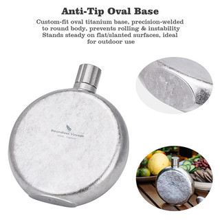 Bình titan Boundless Voyage 180ml Chai rượu tròn di động có phễu titan cho rượu whisky lỏng