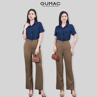 Quần tây nữ ống suông GUMAC dài 98cm loe nhẹ lưng cao công sở chất liệu cotton QE04001