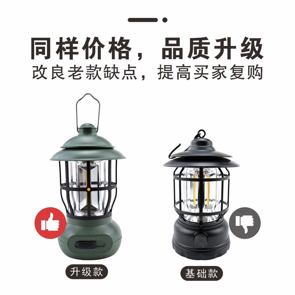 Đèn cắm trại retro sạc di động, phù hợp cho lều và treo ngoài trời