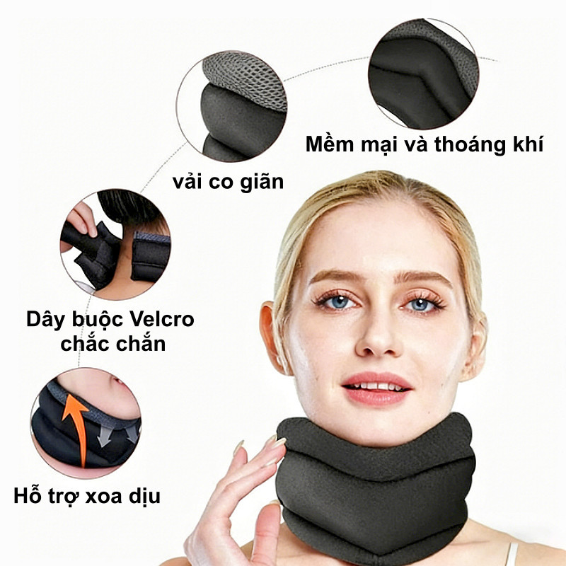 Nẹp cổ 3 lớp công thái học –mút mềm đàn hồi, hỗ trợ giảm cổ rùa, định hình cổ, giảm đau mỏi vai gáy