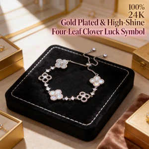 Vòng tay có thể điều chỉnh mạ bạc dành cho nữ - Vòng tay bốn lá Zircon Mother-of-Pearl Mạ vàng 24K - Kỷ niệm giao tiếp thanh lịch