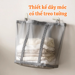 Giỏ Đựng Quần Áo Bẩn Vải Lưới Thoáng Khí, Giỏ Lưới Gấp Gọn Đựng Đồ Giặt Có Quai Xách Tiện Lợi