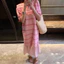Trang phục bà bầu mùa hè - Váy chiffon dáng Ashort sleeves, họa tiết kẻ sọc ngọt ngào