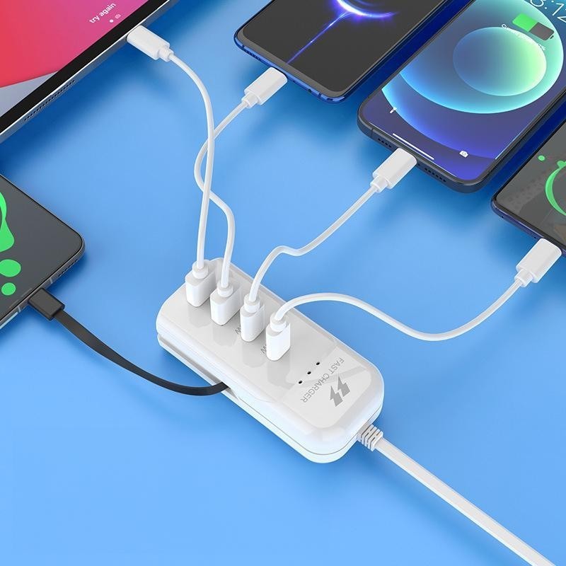 【Hot】Trạm Sạc Để Bàn Nhiều Cổng: USB Type C, dây kéo dài, đa năng sạc điện thoại. An toàn chống cháy!