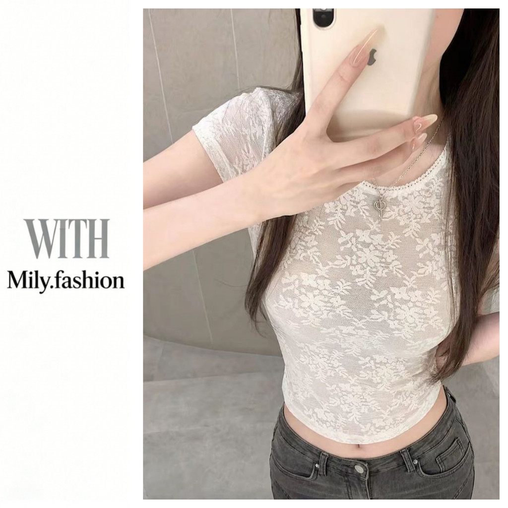 Milyfashion Pure Desire Ren Với Miếng Lót Ngực Tay Ngắn Mùa Xuân Hot Girl Slim-fit Gợi Cảm Ngọt Đáy Top Áo Thun Hiển Thị Plump Ngực Nhỏ Julong