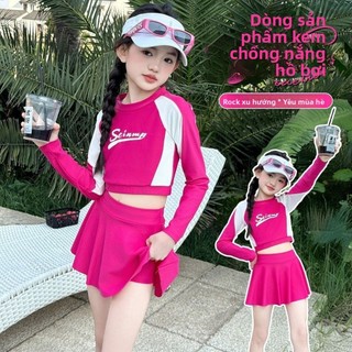 Đồ bơi bé gái 2 mảnh váy xòe dễ thương - áo dài tay chống nắng nhanh khô phong cách Hàn Quốc đi biển
