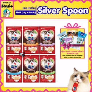Súp Thưởng Cho Mèo Silver Spoon Unicharm Gói 56g (4 Thanh) Từ Thịt Cá Thật Mềm Mịn Dễ Ăn