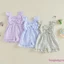 Bộ áo liền quần kẻ sọc cho bé gái mới biết đi có nơ áo liền quần Gingham