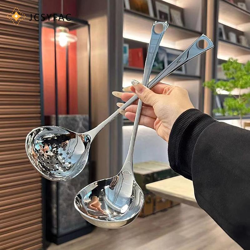 JCSYFAC Thìa Inox Tay Cầm Dài Thìa Canh Cho Lẩu Muỗng Rây Lọc Nhà Bếp Bộ Đồ Ăn Nấu Ăn Cần Thiết Mới