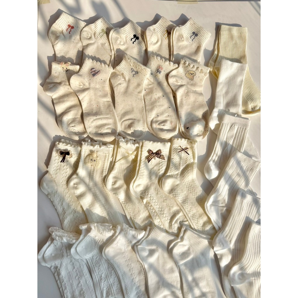 Tất Vớ Nữ Tổng Hợp Cổ Cao Lửng Nhún Bèo Nơ LOLITA Hình Dễ Thương Phong Cách Hàn Quốc Chất Cotton Mềm Mại Thoáng Mát