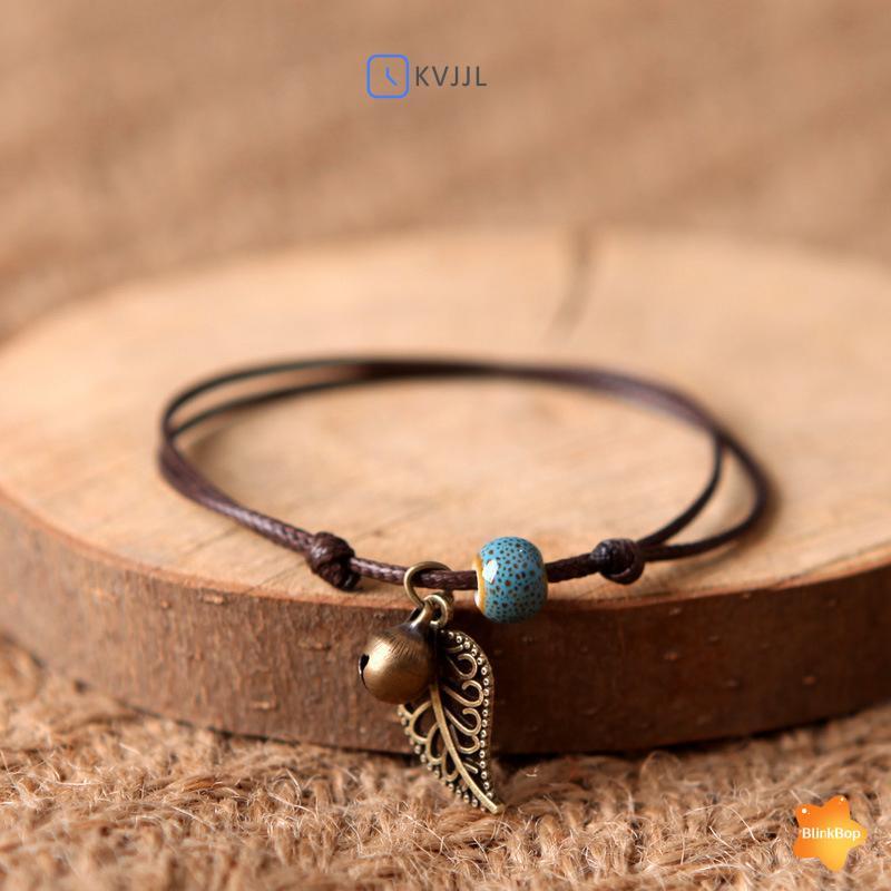 Vòng chân gốm đa màu dành cho nữ, chuông lá đồng cổ điển, phong cách boho, phù hợp làm quà tặng cho bữa tiệc bãi biển.