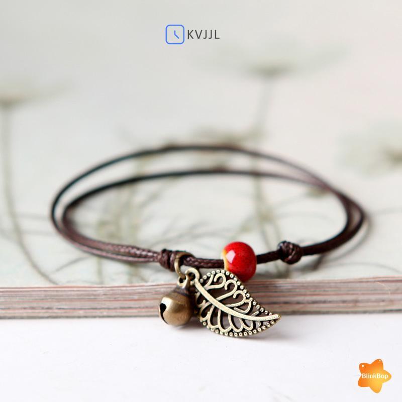 Vòng chân gốm đa màu dành cho nữ, chuông lá đồng cổ điển, phong cách boho, phù hợp làm quà tặng cho bữa tiệc bãi biển.