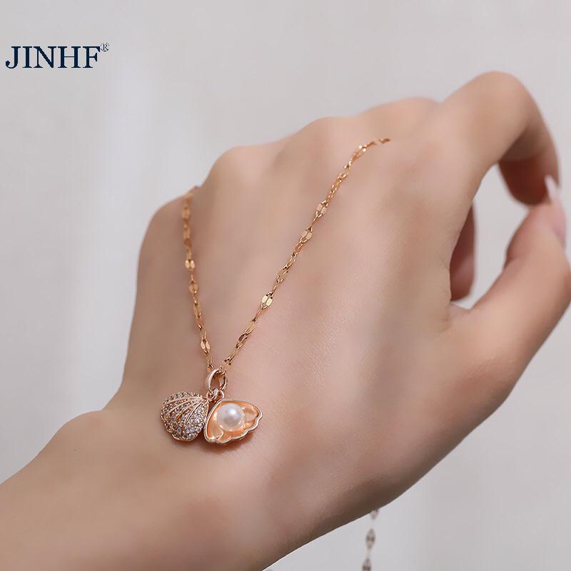 Vòng cổ và mặt dây chuyền nữ Jinhf - chất liệu titan, ngọc trai và kim cương giả - Thời thượng không mòn