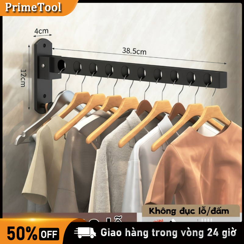 Bộ giá phơi thép carbon gắn tường Sào Phơi Quần Áo, Thép Carbon (Thanh), Móc Phơi Đồ, Gắn Tường / Dán Tường