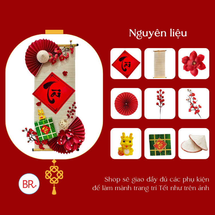 [HỎA TỐC HCM] [TẶNG MÓC TREO] Set nguyên liệu Mành Tre câu đối Bình An Phú Qúy, Phụ kiện DIY mành trang trí nhà cửa Tết