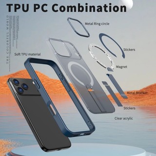Ốp điện thoại mờ từ tính cho IPhone 17 16E 16 15 14 13 12 Pro Max Plus Ốp lưng chân đế