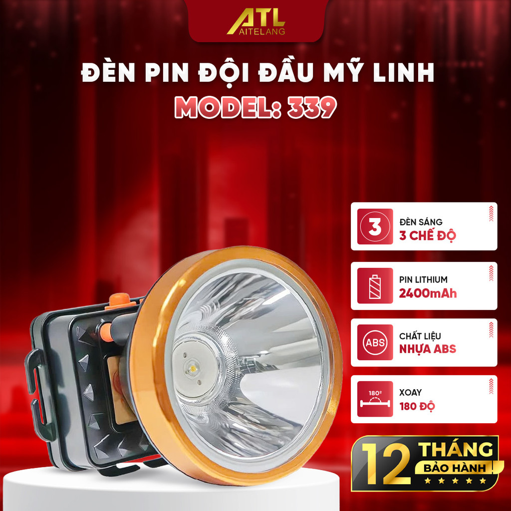Đèn pin đội đầu siêu sáng 339 Mỹ Linh, đèn đội đầu 3 chế độ sáng, xoay 180 độ, pin lithium 2400mAh