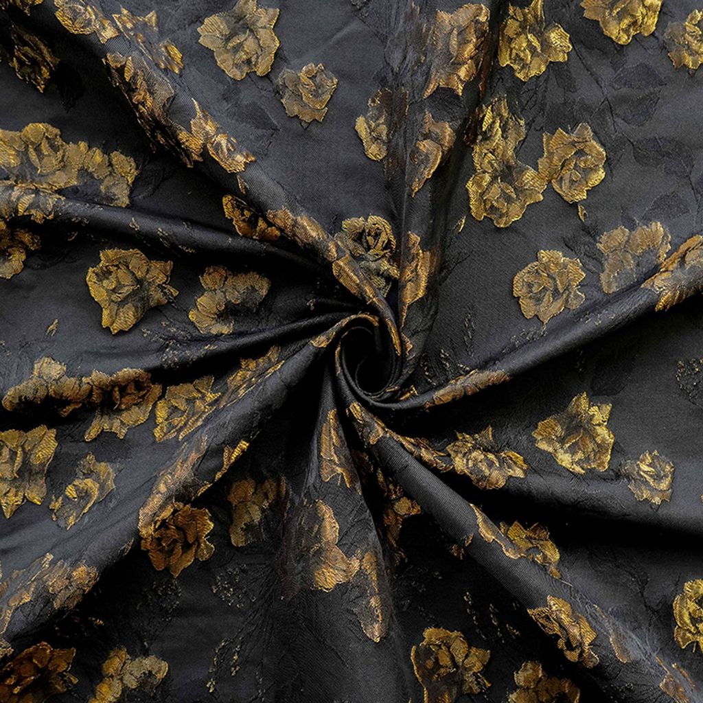 Đầm Retro Thanh Lịch Chất Liệu Jacquard Sườn Xám Họa Tiết Hoa Hồng Màu Vàng Đen Nổi Bật