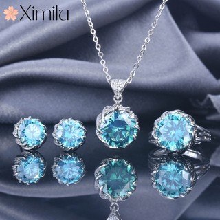 Bộ trang sức kim cương citrine lotus 7.5 carat, bạc sterling xanh Palaiba, gồm dây chuyền và bông tai