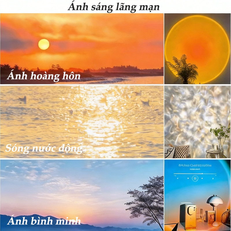 Đèn Sóng Nước & Hoàng Hôn 2in1 - Tạo Hiệu Ứng Ánh Sáng Lãng Mạn, Lý Tưởng Trang Trí Phòng, Livestream & Chụp Ảnh
