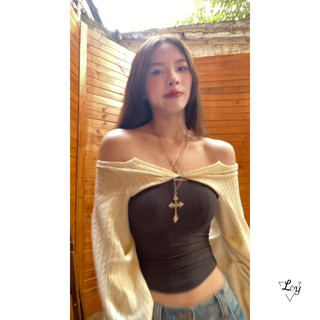 Áo dệt kim thiết kế chắp vá thời trang, kiểu trễ vai gợi cảm, ôm dáng, trang phục nữ mới cho mùa thu đông, HOT GIRL, tôn dáng, đa năng, hợp thời trang, phong cách được các người nổ