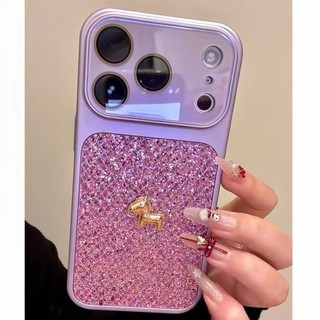 Ốp điện thoại cửa sổ lớn kim cương lấp lánh sang trọng cho iPhone 17 16 15 14 13 Pro Max chống sốc bảo vệ camera chống rơi bìa cứng