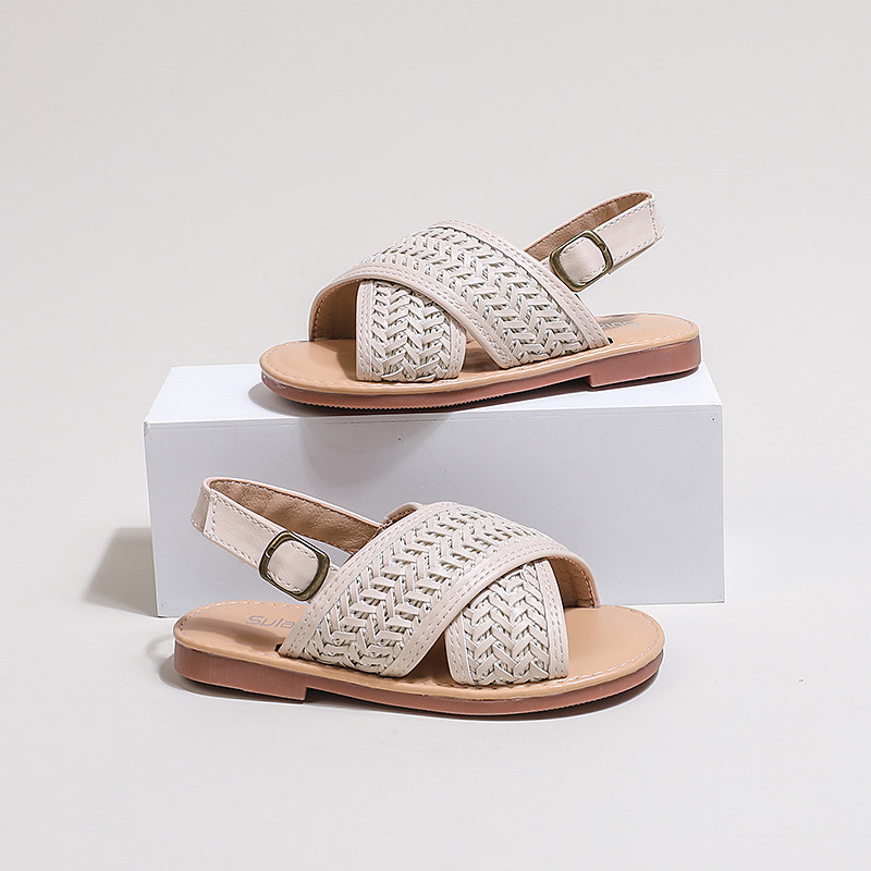 Giày sandal nữ mùa hè ngọt ngào, gót giày dệt kim mềm mại và thoáng khí, giày sandal đi biển.