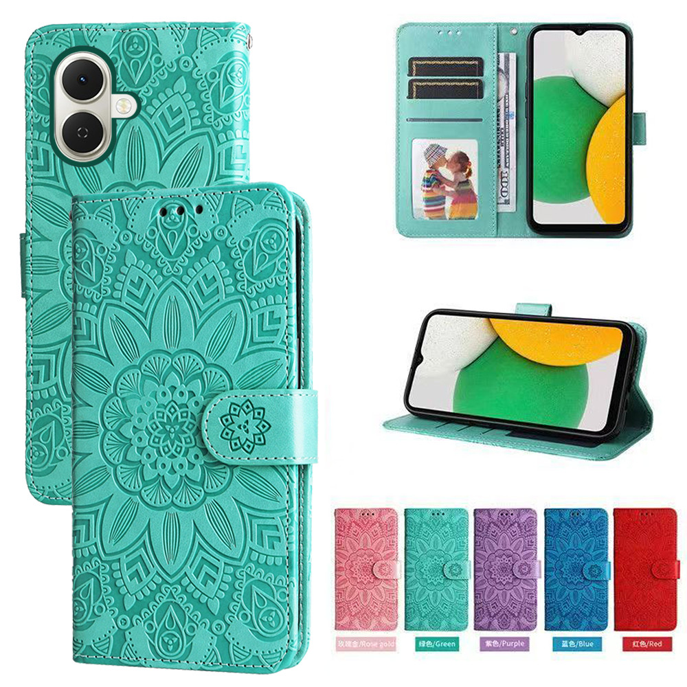 Ví da từ tính Flip Case cho Tecno Spark Go 2 KM4 Vỏ điện thoại hoa hướng dương dập nổi