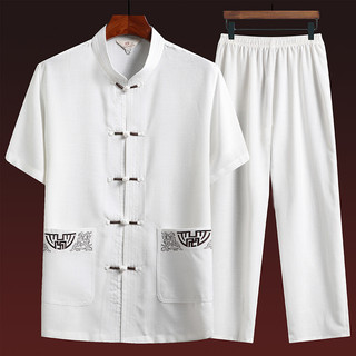 Bộ đồ Hanfu ông nội phong cách truyền thống, chất liệu vải lanh cotton mát mẻ cho mùa hè, phù hợp người lớn tuổi mặc hàng ngày hoặc lễ hội.