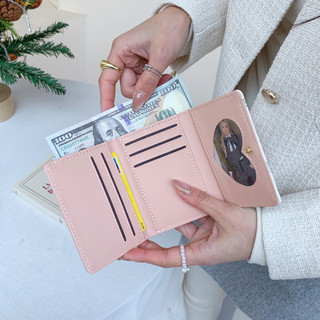 Da PU Người Phụ Nữ Ngọt Ngào Niche Hoa Phong Cách Ngắn Ví Đa Năng Khóa Đồng Xu