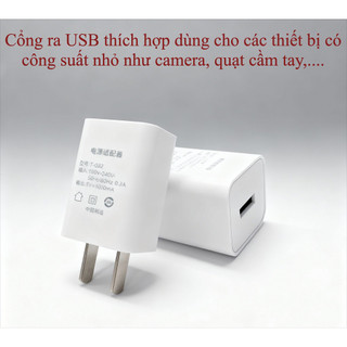 Cốc sạc  5V1A (5W)  dùng cho các thiết bị công suất nhỏ như đèn led, camera, quạt cầm tay, loa bluetooth,..