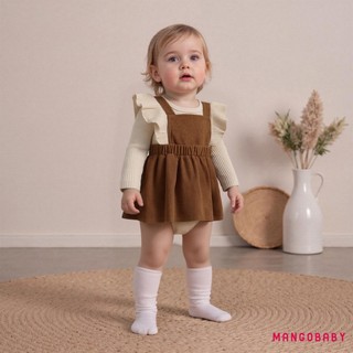 MG-Baby Girl Romper Tay Dài Cổ Tròn Treo Chắp Vá Body Trang Phục Mùa Thu