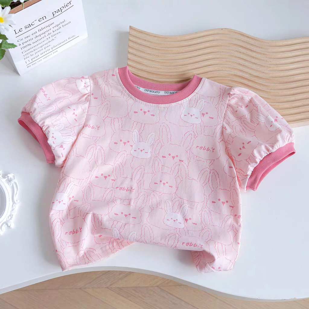 Áo thun nữ tay ngắn mùa hè in hình hoạt hình cổ tròn 90-140 Size FLKO