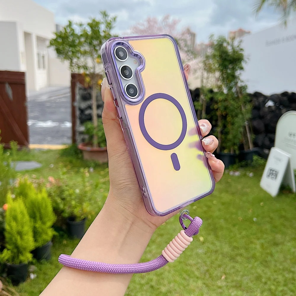 Gradient Laser Dây Đeo Tay Từ Tính Dành Cho Samsung S26 S25 S24 Ultra S26 Plus S24 S25 FE Edge Acrylic Cover