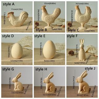 BRYVEN Tượng Động Vật Không Sơn, Vẽ Tay DIY Tượng Thỏ Gỗ, Sáng Tạo Vintage Động Vật Dễ Thương Gà Trống Tranh Hình Thỏ Sự Kiện Lễ Hội